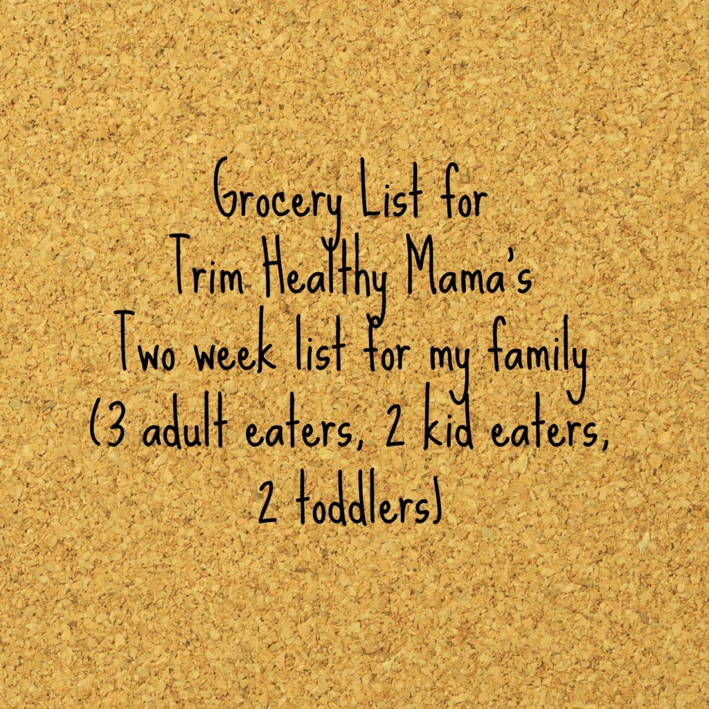 Grocery List for Trim Healthy Mama Meals (family of 7 two weeks worth