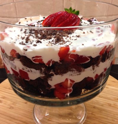 Strawberry Black Forest Trifle- A wonderful dessert that is not only sugar free & lower carb, but grain free & THM approved! Stay on plan with this beauty!