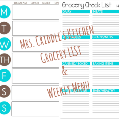Weekly Menu & Grocery List Free Printables