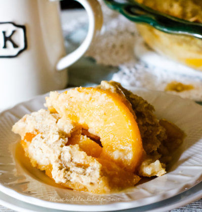 Peach Cobbler Breakfast Bake (THM E, Egg Free, Dairy Free, Low Fat, Good Carbs)